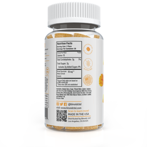 Binoid CBD Mango Gummy 300mg Nutritional Facts Supplement Ingredients Label