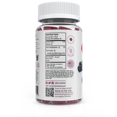 Binoid CBD Gummy Mixed Berry Nutritional Fact Ingredients Label