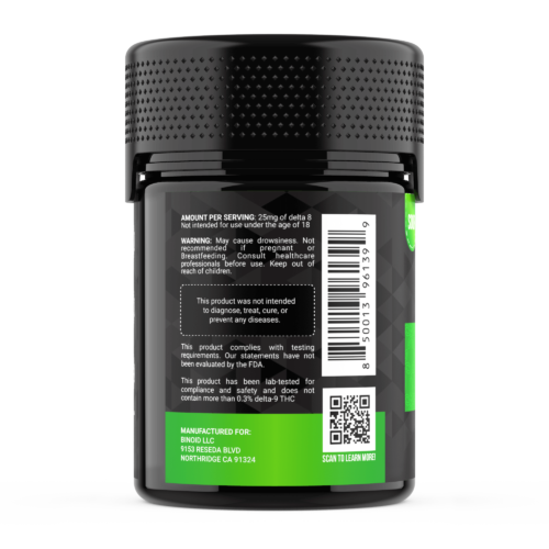 Delta 8 THC Gummies Green Apple Sour Candy 25mg 500mg Serving Size Dose