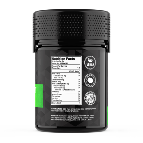 Delta 8 THC Gummies Green Apple Sour Candy 25mg 500mg Nutritional Facts Ingredients