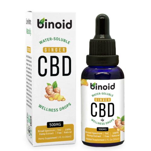 Binoid CBD Oil Nano Water Soluble Wellness Drops Flavored THC-Free Broad Spectrum Zero THC Ginger Flavor