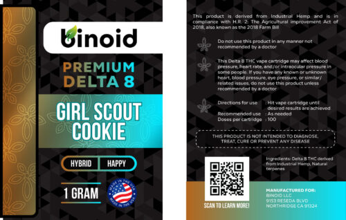 Delta 8 THC Vape Cartridge Girl Scout Cookie GSC Hybrid Happy Terpene Flavor