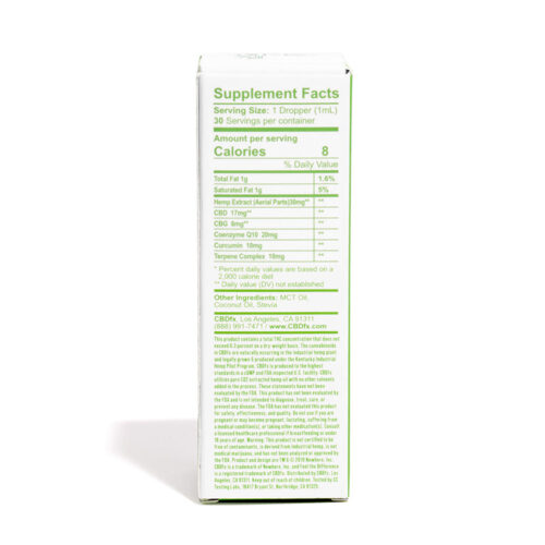 CBDfx CBD + CBG Oil Wellness Tincture 2:1 Supplement Nutritional Facts